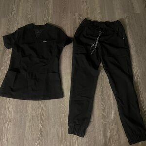 Black Jaanuu scrub set XXS top XS joggers